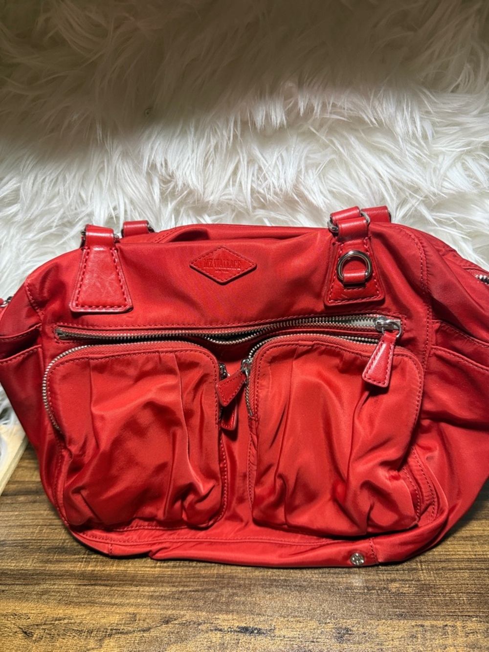 MZ Wallace Red Nylon Shoulder Bag with Front Pockets